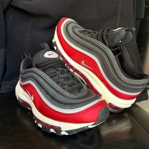 Nike Air Max 97 Black Silver Varsity Red Big Kids 4.5Y Women’s Size 6